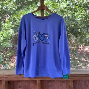 Mondetta Women's Blue "Peace Love Sharks" Sweatshirt Size XL. NEW